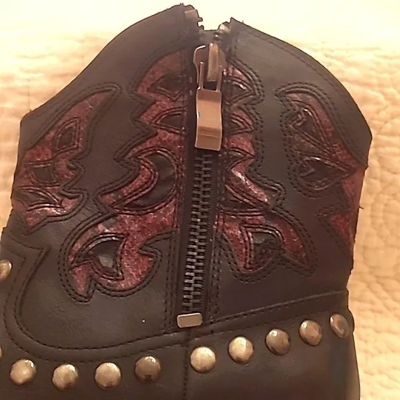 Reba Red and Black Studded  Boots