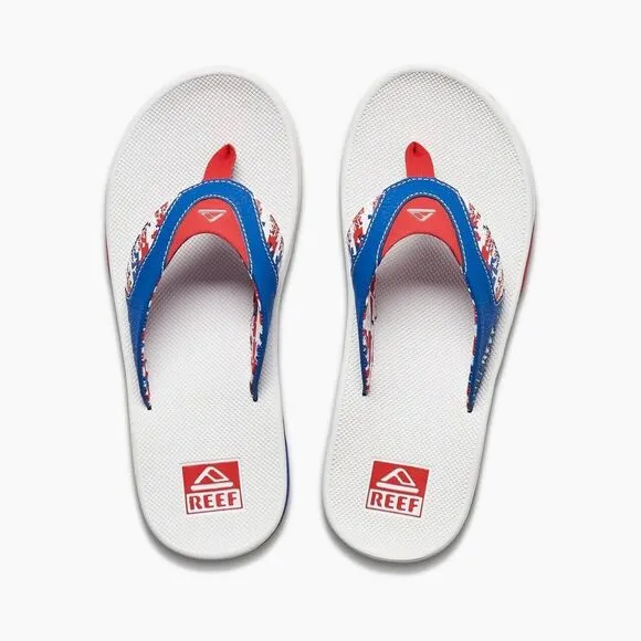 Reef Fanning Flip Flops Mens 9 Patriotic Red White Blue USA Bottle Opener Sandal