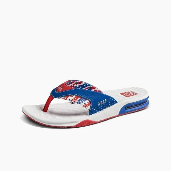 Reef Fanning Flip Flops Mens 9 Patriotic Red White Blue USA Bottle Opener Sandal