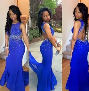 Royal Blue Prom Dresses,Backless Prom Dress,Evening Dress