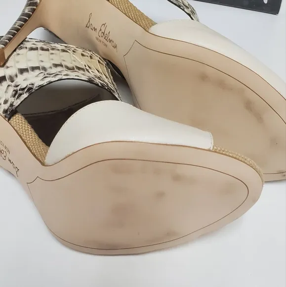 Sam Edelman Scotti Ivory Leather Snake Skin Sandals 8.5&quot;