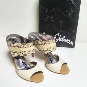 Sam Edelman Scotti Ivory Leather Snake Skin Sandals 8.5&quot;