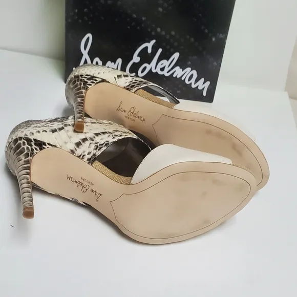 Sam Edelman Scotti Ivory Leather Snake Skin Sandals 8.5&quot;