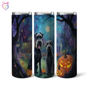 Schnauzers Halloween With Pumpkin 20oz Skinny Tumbler, Holiday Skinny Tumbler, For Dog Lovers, Vibrant Tumbler, Trending Tumbler