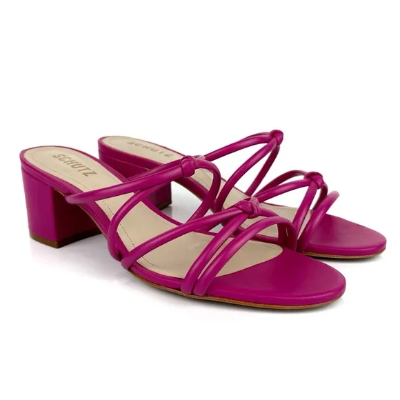 Schutz Women's Princey Block Heel Knotted Strappy Sandals Hot Pink Size 7.5