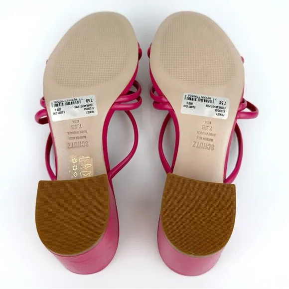 Schutz Women's Princey Block Heel Knotted Strappy Sandals Hot Pink Size 7.5