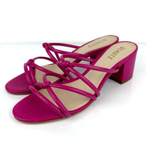 Schutz Women's Princey Block Heel Knotted Strappy Sandals Hot Pink Size 7.5