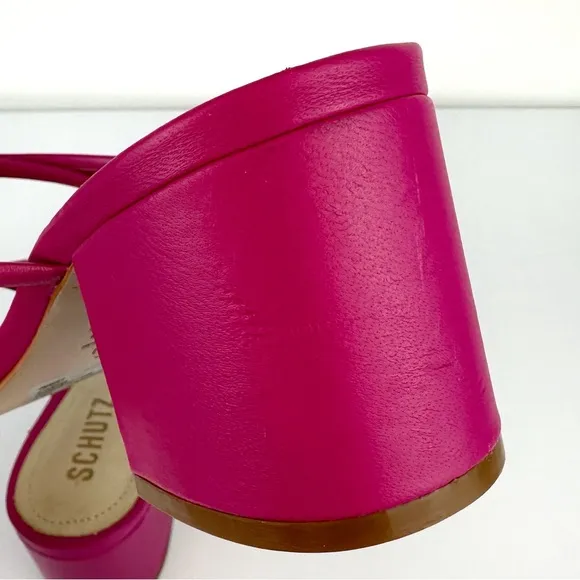 Schutz Women's Princey Block Heel Knotted Strappy Sandals Hot Pink Size 7.5