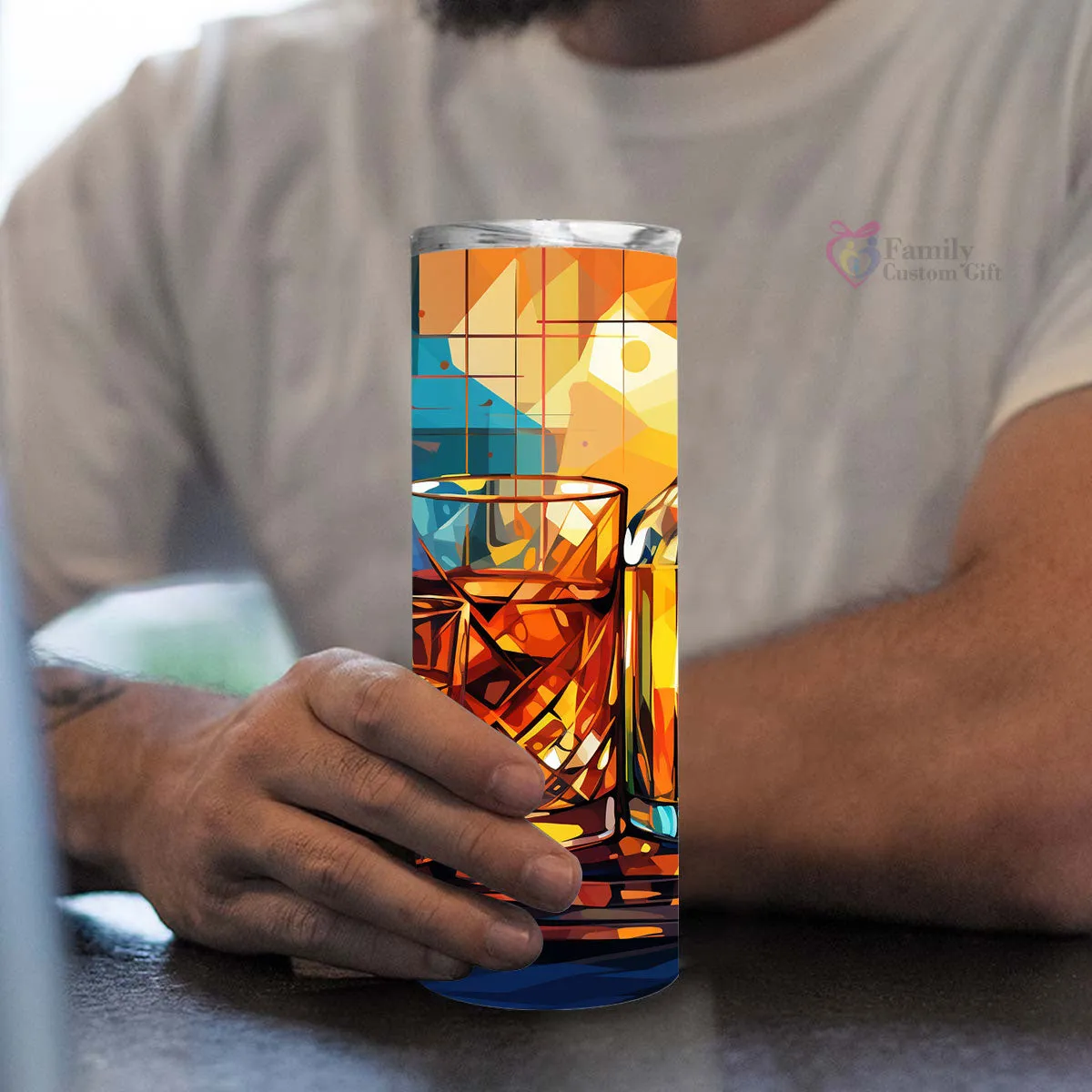 Scotch Whisky In Stained Glass 20oz Skinny Tumbler, Whisky Drinker, Whisky Lover Gifts, Alcohol Drink, Alcohol Tumbler, Vibrant Tumbler, Trending Tumbler