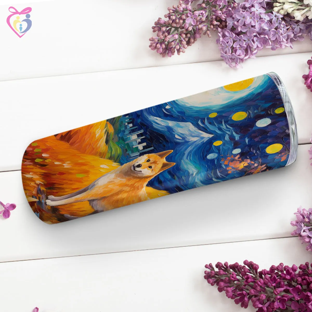 Shiba Inu Halloween With Pumpkin 20oz Skinny Tumbler, Holiday Skinny Tumbler, For Dog Lovers, Vibrant Tumbler, Trending Tumbler