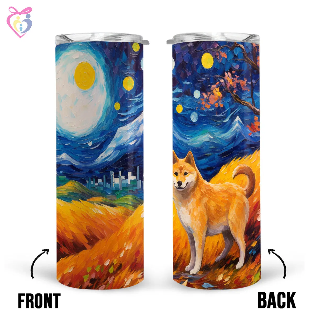 Shiba Inu Halloween With Pumpkin 20oz Skinny Tumbler, Holiday Skinny Tumbler, For Dog Lovers, Vibrant Tumbler, Trending Tumbler