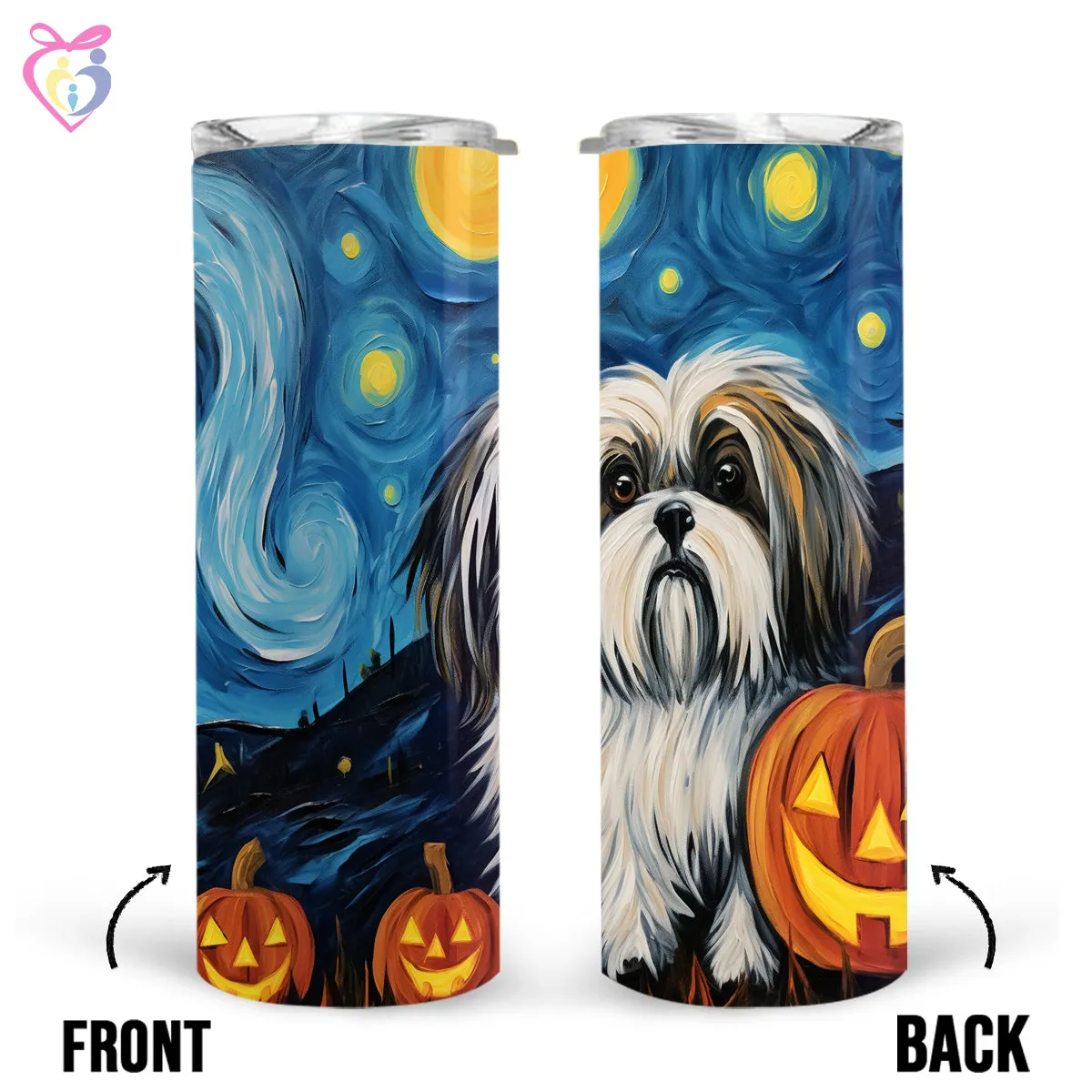 Shih Tzu Halloween With Pumpkin 20oz Skinny Tumbler, Holiday Skinny Tumbler, For Dog Lovers, Vibrant Tumbler, Trending Tumbler