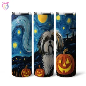 Shih Tzu Halloween With Pumpkin 20oz Skinny Tumbler, Holiday Skinny Tumbler, For Dog Lovers, Vibrant Tumbler, Trending Tumbler