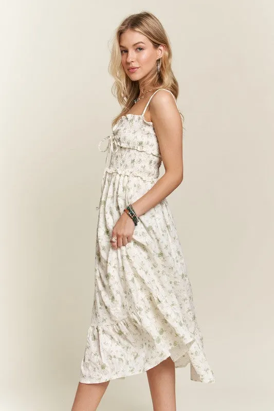 Smocked Floral Sweetheart Neck Cami Dress