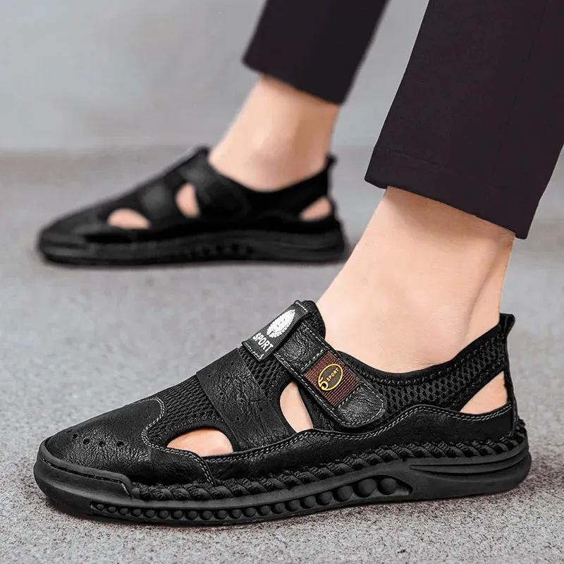 Sommer Herren Sandalen: Leder-Mesh Freizeitschuhe