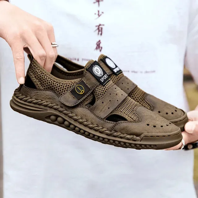 Sommer Herren Sandalen: Leder-Mesh Freizeitschuhe