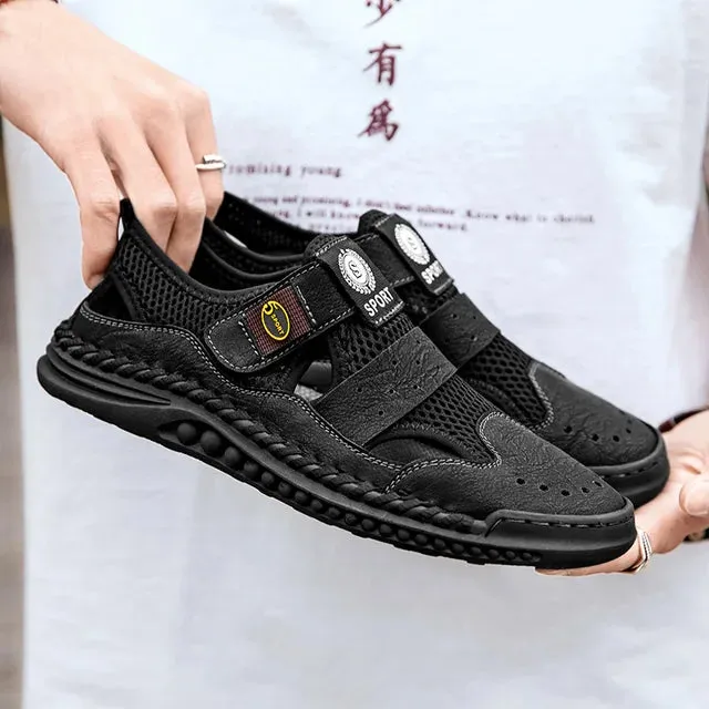 Sommer Herren Sandalen: Leder-Mesh Freizeitschuhe