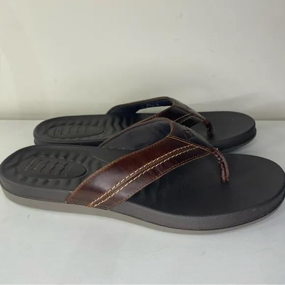 Sperry Men's Brown Leather Plushwave Flip Flops Size 9