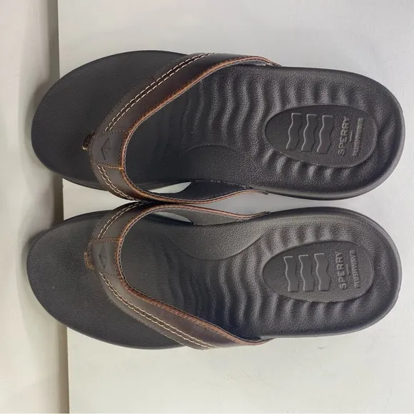 Sperry Men's Brown Leather Plushwave Flip Flops Size 9