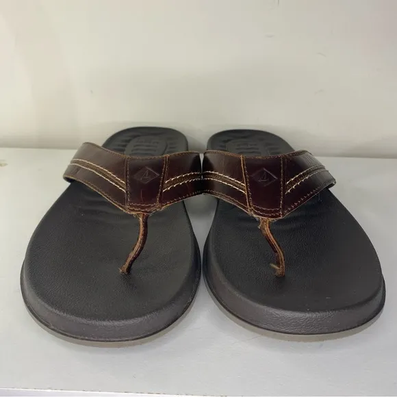 Sperry Men's Brown Leather Plushwave Flip Flops Size 9