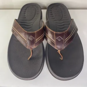 Sperry Men's Brown Leather Plushwave Flip Flops Size 9