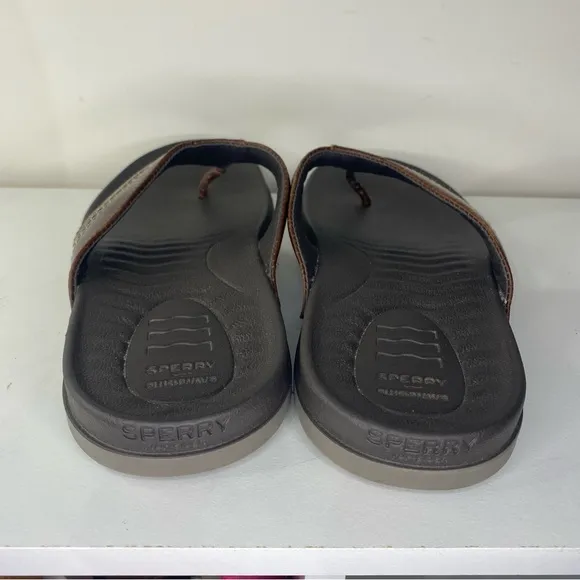 Sperry Men's Brown Leather Plushwave Flip Flops Size 9