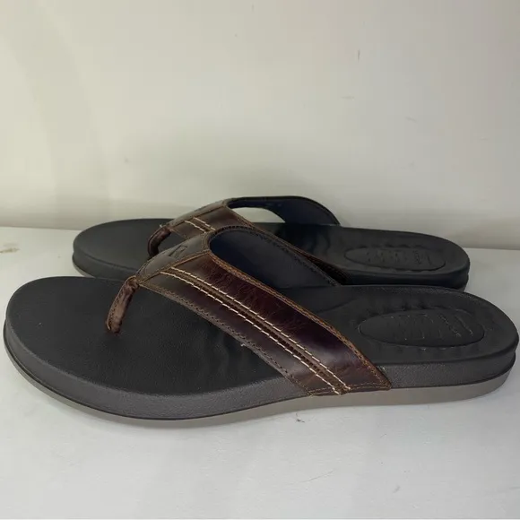 Sperry Men's Brown Leather Plushwave Flip Flops Size 9