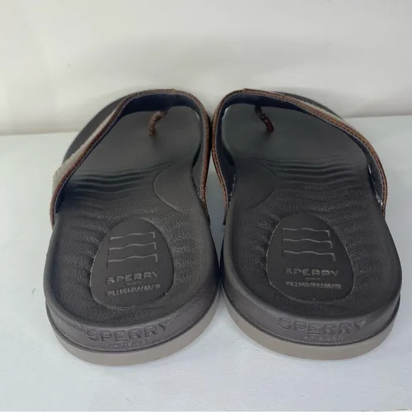 Sperry Men's Brown Leather Plushwave Flip Flops Size 9