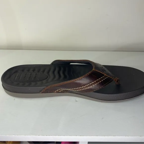 Sperry Men's Brown Leather Plushwave Flip Flops Size 9