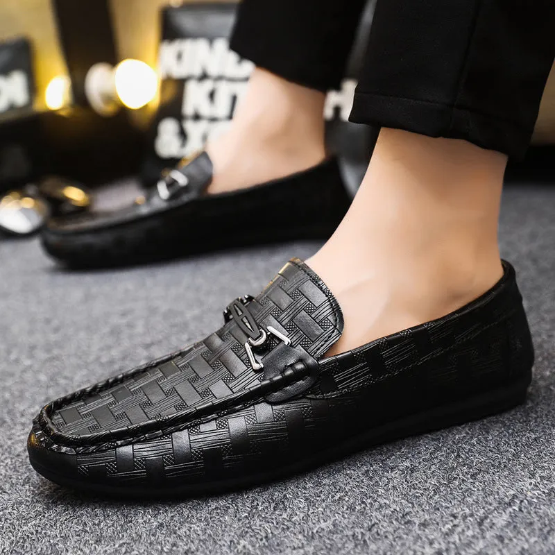 Spring and summer men's shoes low-top Doudou shoes versatile casual shoes breathable leather shoes black work shoes one-pedal shoes men