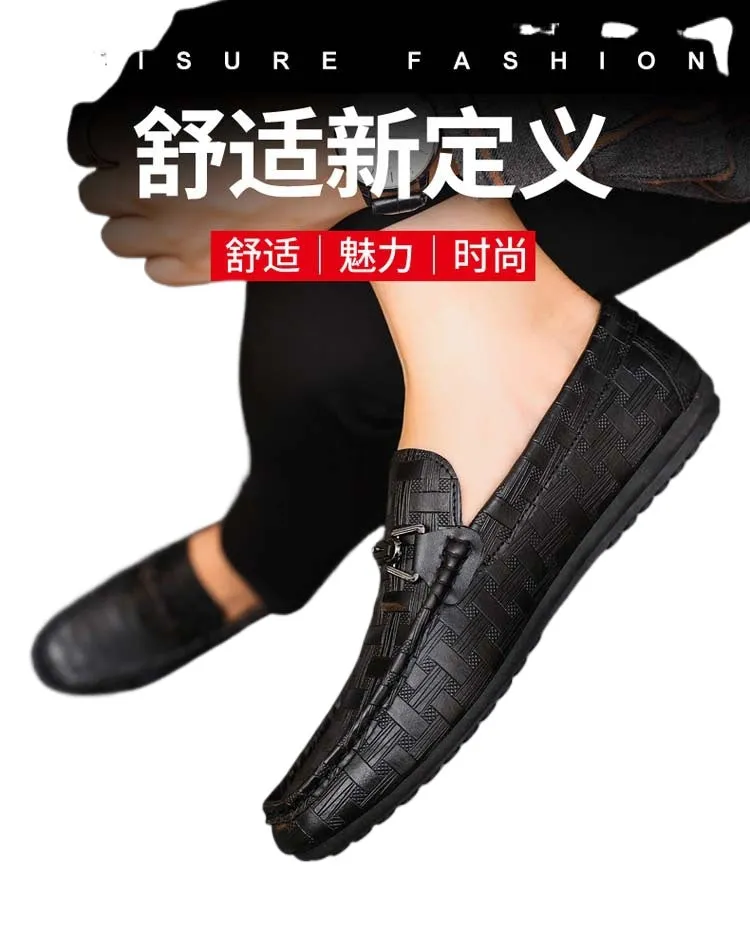 Spring and summer men's shoes low-top Doudou shoes versatile casual shoes breathable leather shoes black work shoes one-pedal shoes men