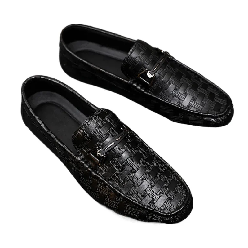 Spring and summer men's shoes low-top Doudou shoes versatile casual shoes breathable leather shoes black work shoes one-pedal shoes men