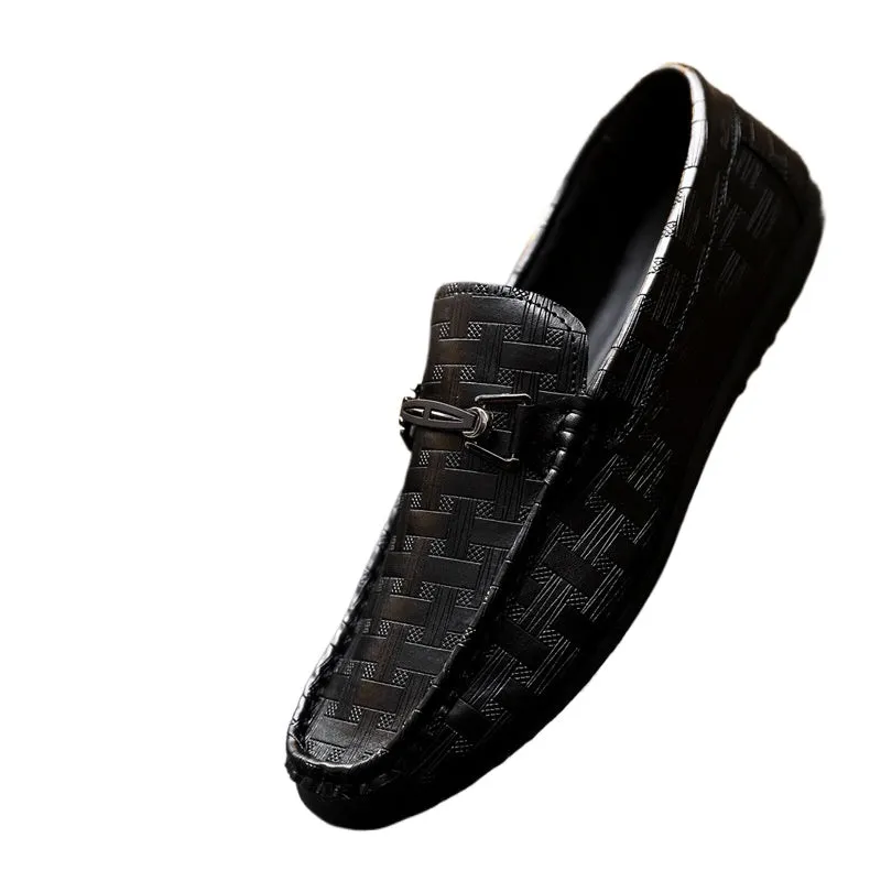 Spring and summer men's shoes low-top Doudou shoes versatile casual shoes breathable leather shoes black work shoes one-pedal shoes men