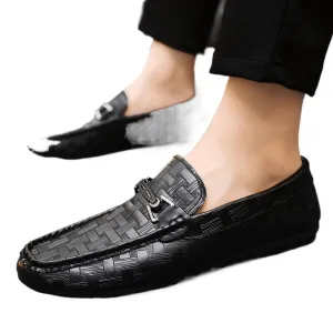 Spring and summer men's shoes low-top Doudou shoes versatile casual shoes breathable leather shoes black work shoes one-pedal shoes men