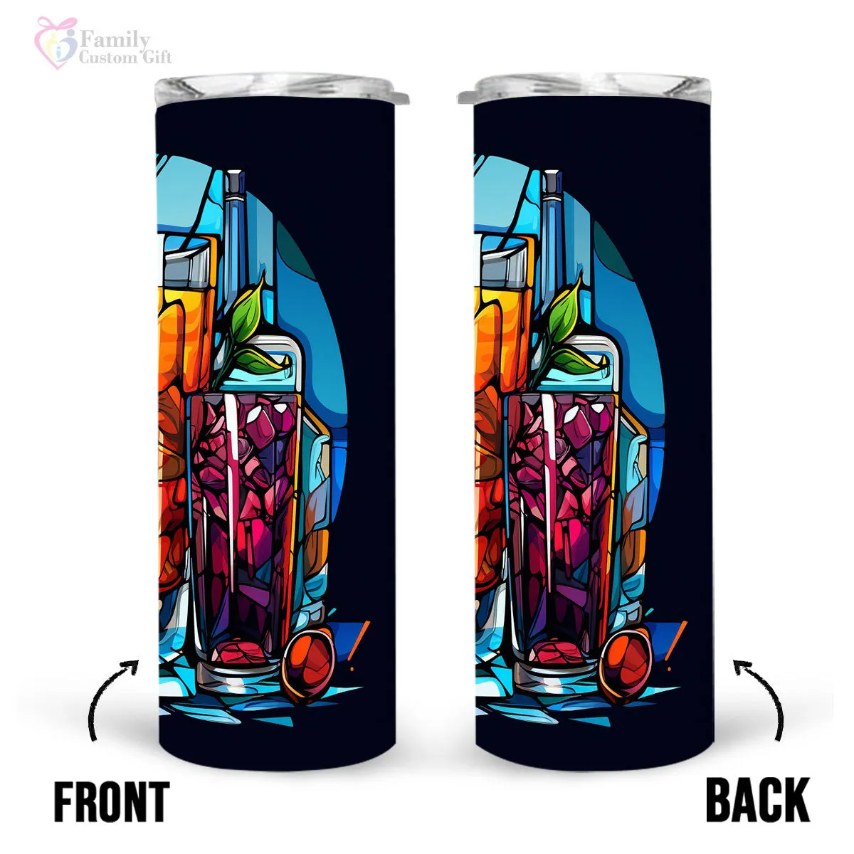 Summer Vodka In Stained Glass 20oz Skinny Tumbler, Vodka Lover Gifts, Alcohol Drink, Alcohol Tumbler, Vibrant Tumbler, Trending Tumbler