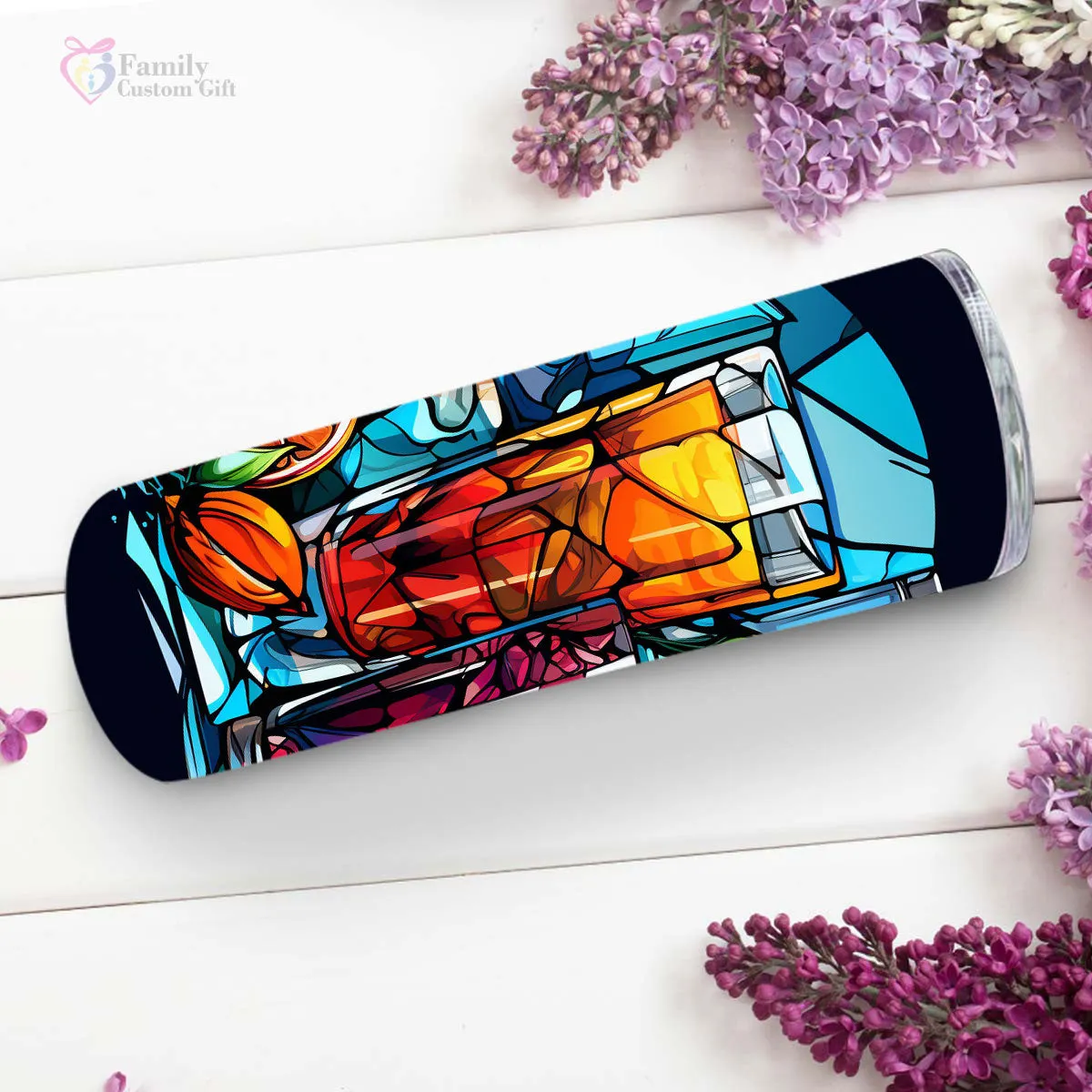 Summer Vodka In Stained Glass 20oz Skinny Tumbler, Vodka Lover Gifts, Alcohol Drink, Alcohol Tumbler, Vibrant Tumbler, Trending Tumbler