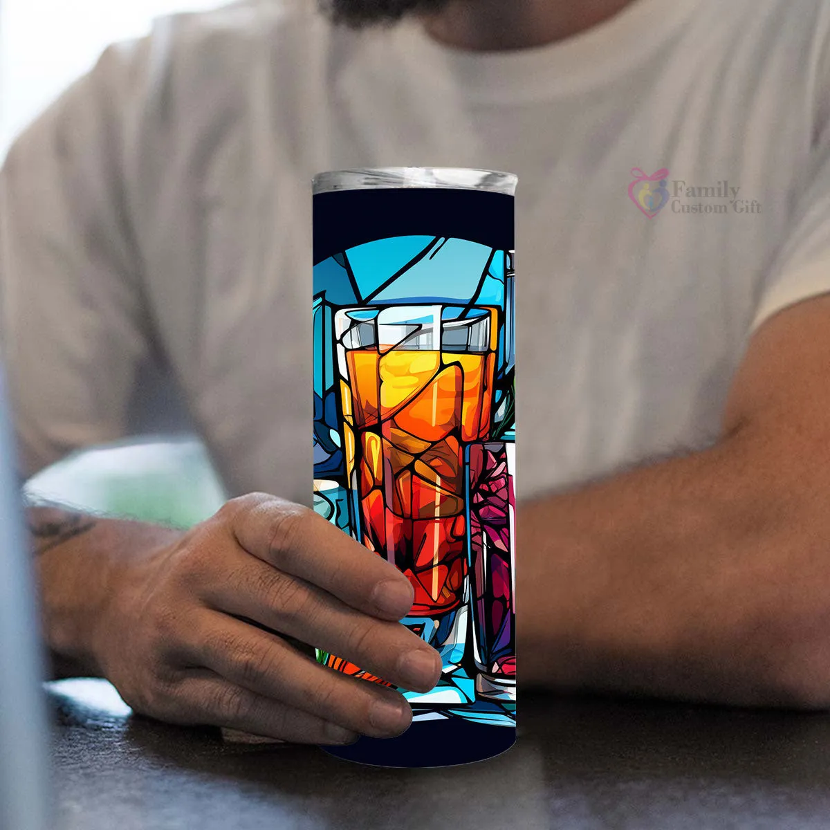 Summer Vodka In Stained Glass 20oz Skinny Tumbler, Vodka Lover Gifts, Alcohol Drink, Alcohol Tumbler, Vibrant Tumbler, Trending Tumbler