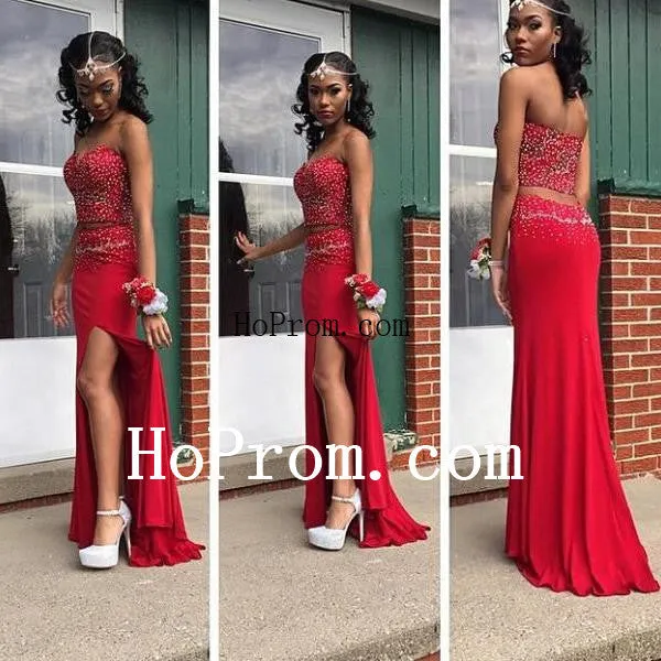 Sweetheart Red Prom Dresses,Split Prom Dress,Evening Dress