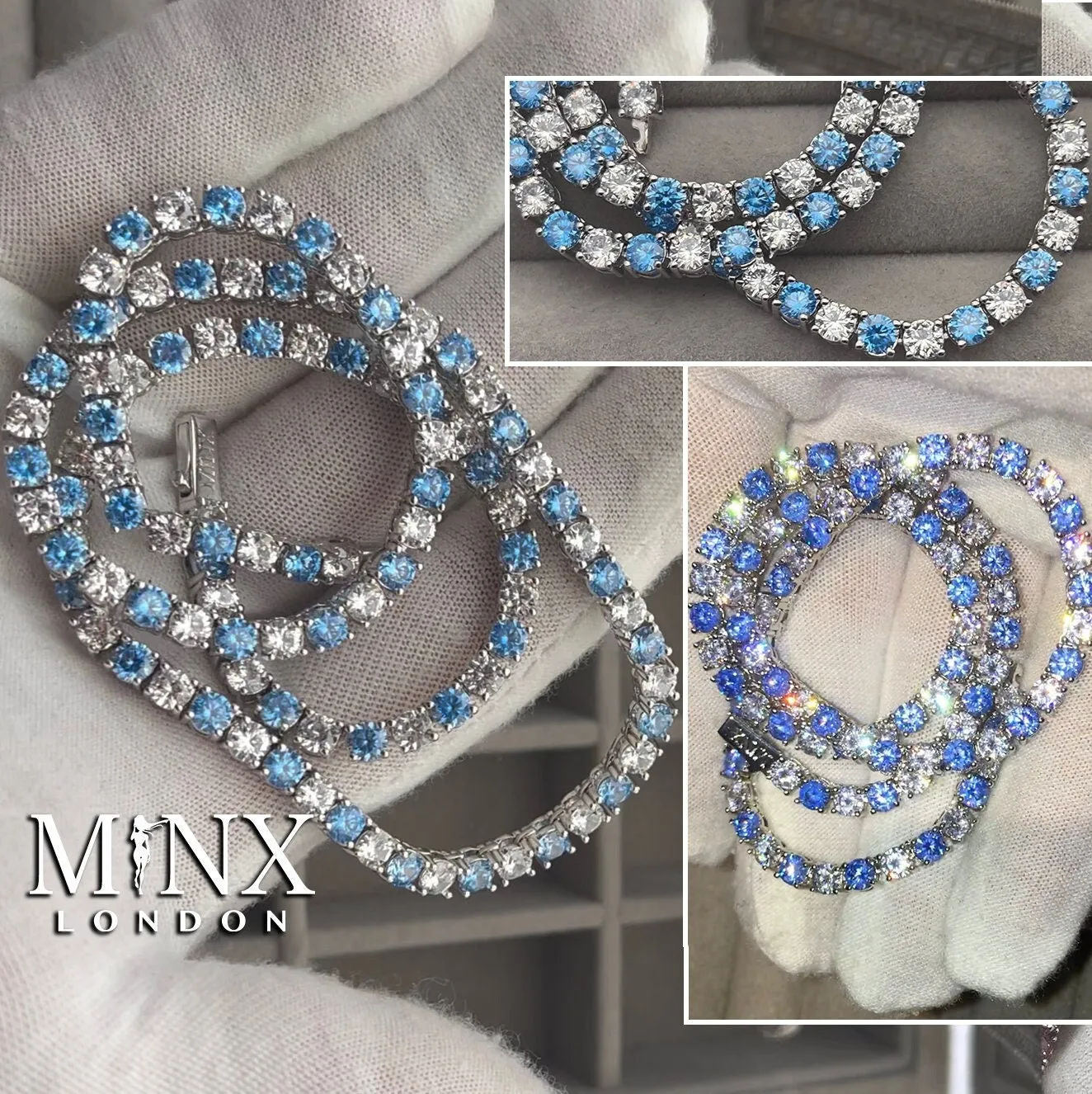 Tennis Chain | Blue Diamond Tennis Chain | Tennis Necklace | Mens Tennis Chain | Womens Tennis Chain | Diamond Tennis Chain | Iced Out Chain