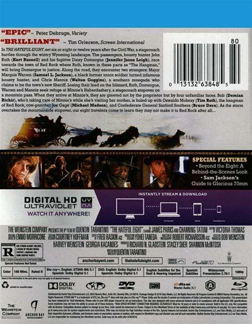 The Hateful Eight Blu-ray   DVD   Digital HD with Slip Cover (Free Shipping)