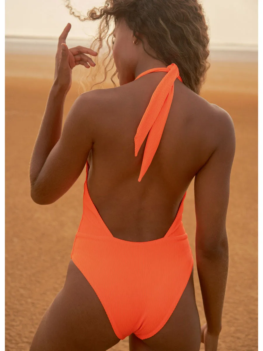 Tica V Plunge One Piece in Vibrant Orange
