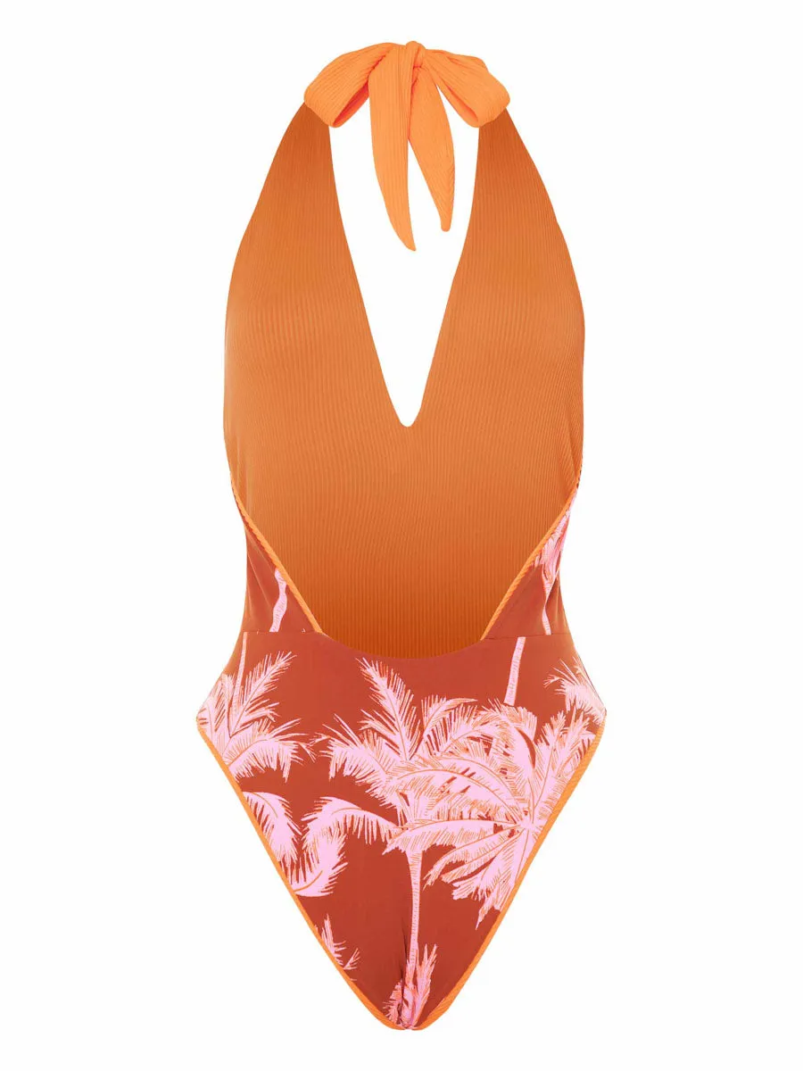 Tica V Plunge One Piece in Vibrant Orange