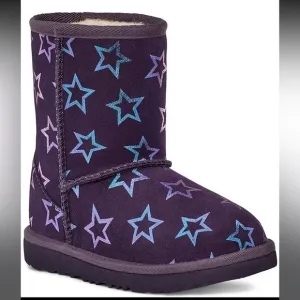 UGG Boots- Girls' Classic II Iridescent Winter Boots (Toddler sz 8) purple stars