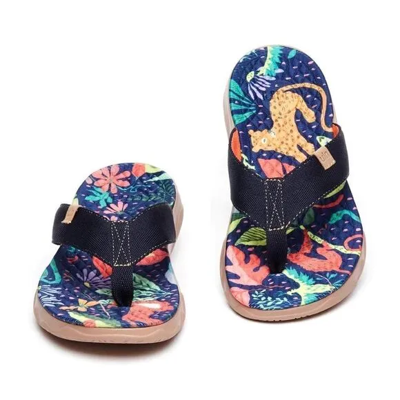 UIN Women's Flip Flops Beach Summer Casual Slippers Non Slip (Jungle Party)