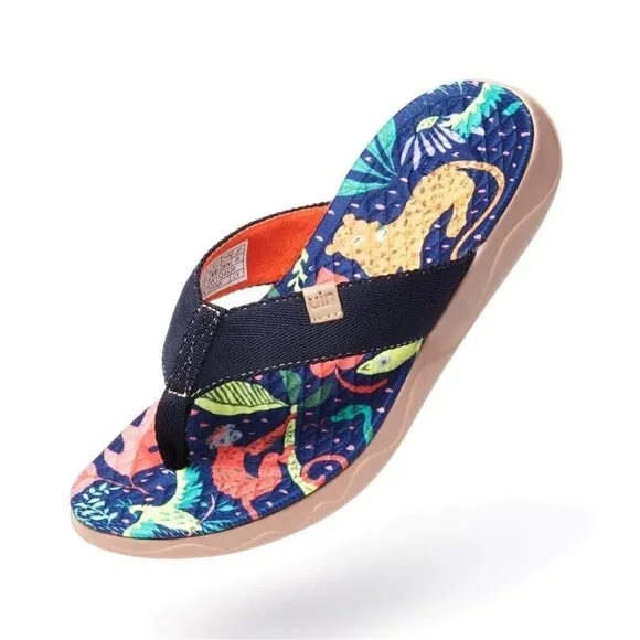 UIN Women's Flip Flops Beach Summer Casual Slippers Non Slip (Jungle Party)