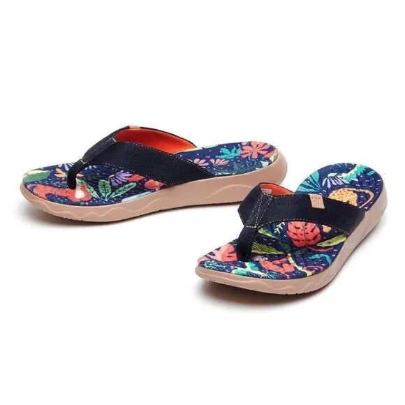 UIN Women's Flip Flops Beach Summer Casual Slippers Non Slip (Jungle Party)