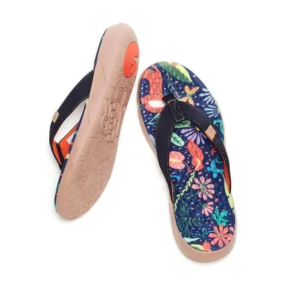 UIN Women's Flip Flops Beach Summer Casual Slippers Non Slip (Jungle Party)