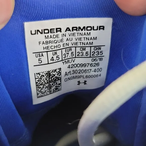 Under Armour HOVR Havoc Basketball Shoes Blue Ankle Boy Youth Size 5 3020617-400