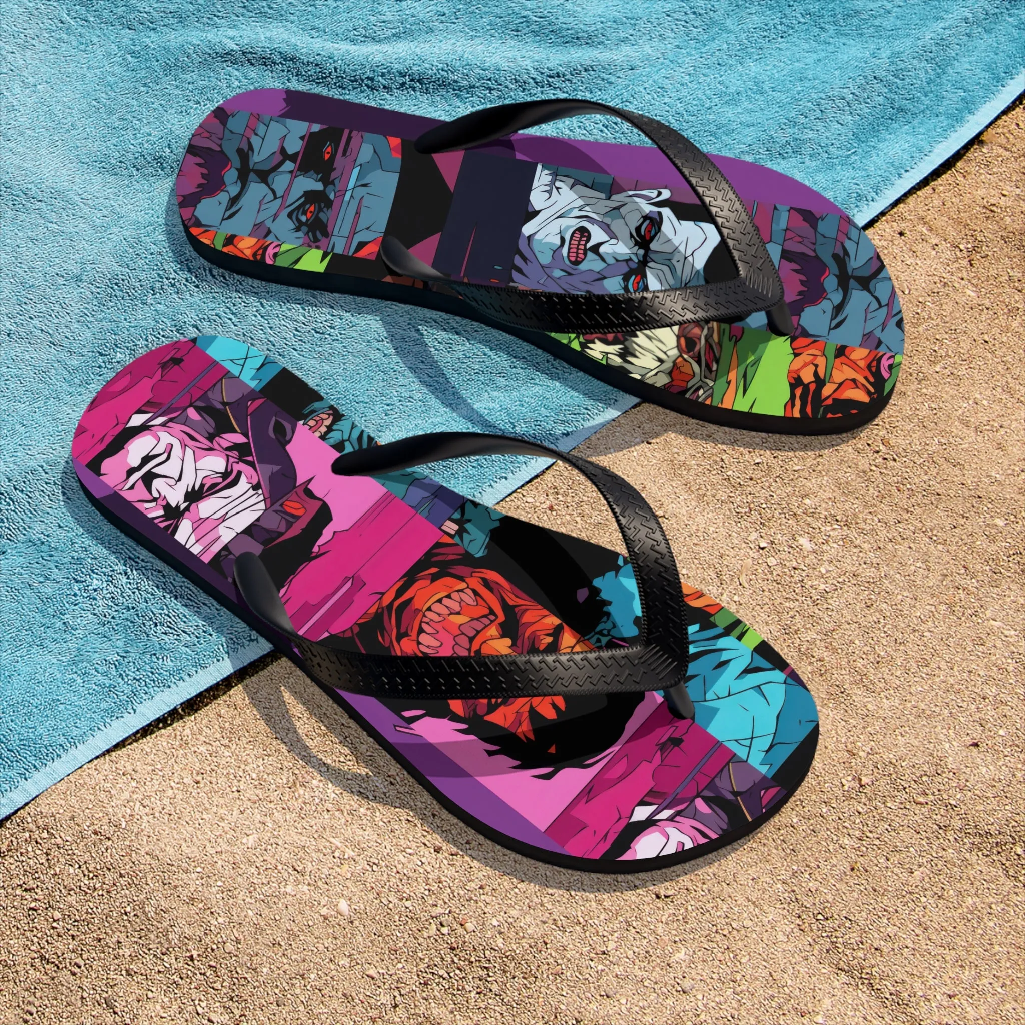 Unisex Flip-Flops - Spooky Monsters Anime Beta