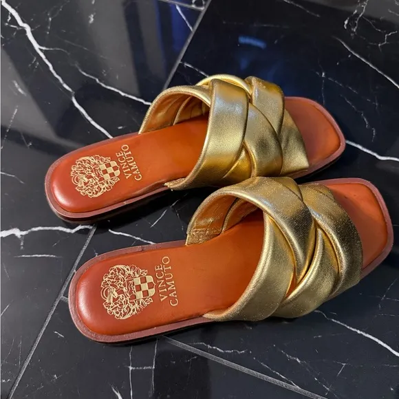 Vince Camuto Gold Woven Slides